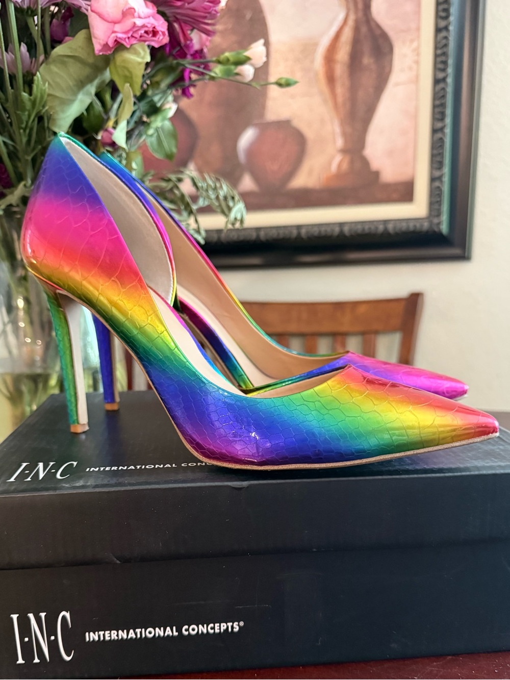 I.N.C. International Concepts Rainbow Snake Print Stiletto Pumps Size 9M